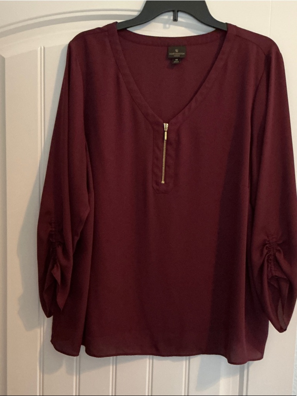 W by Worth Burgundy V-Neck Zip Blouse